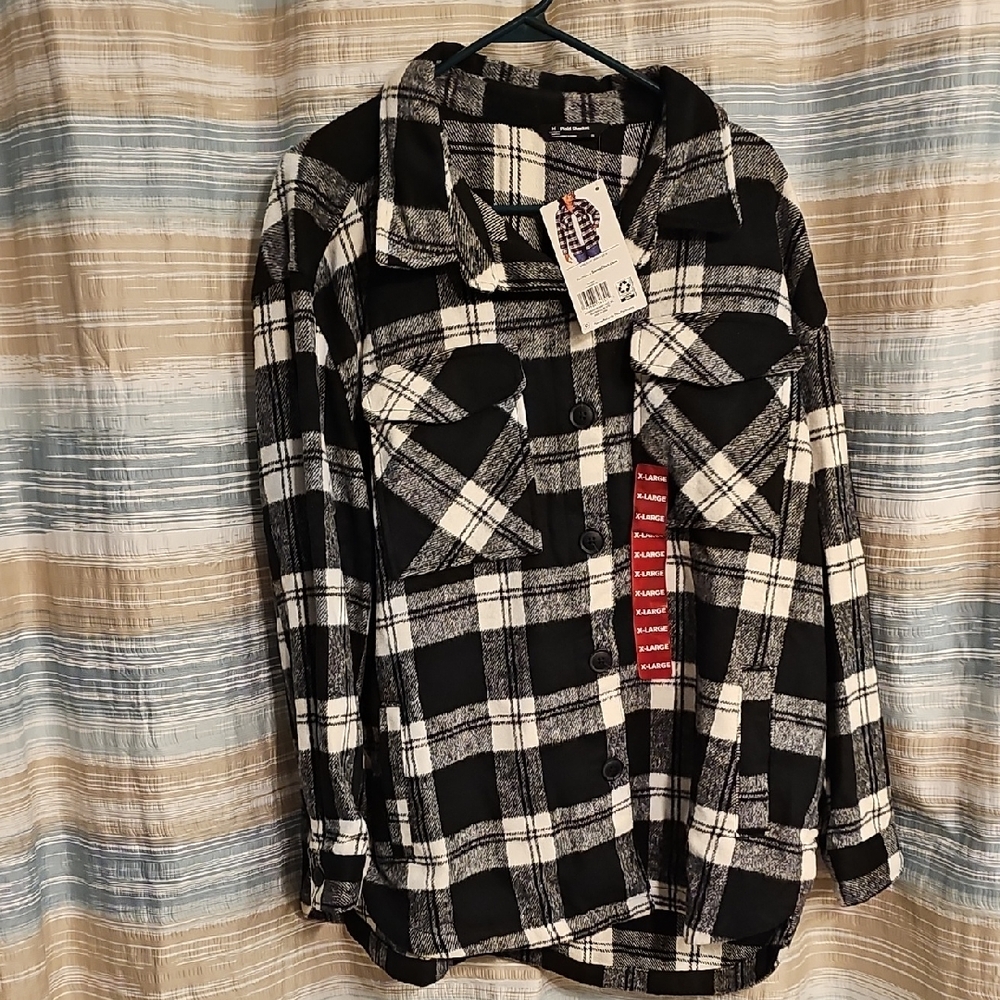 Members Mark Womens Black and White Plaid Shacket